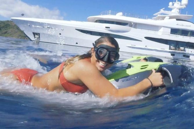 Luxury Water Toys Boat Tour ibiza - SEABOB- Paddle surf boards - Cala Bassa brings the first water stop