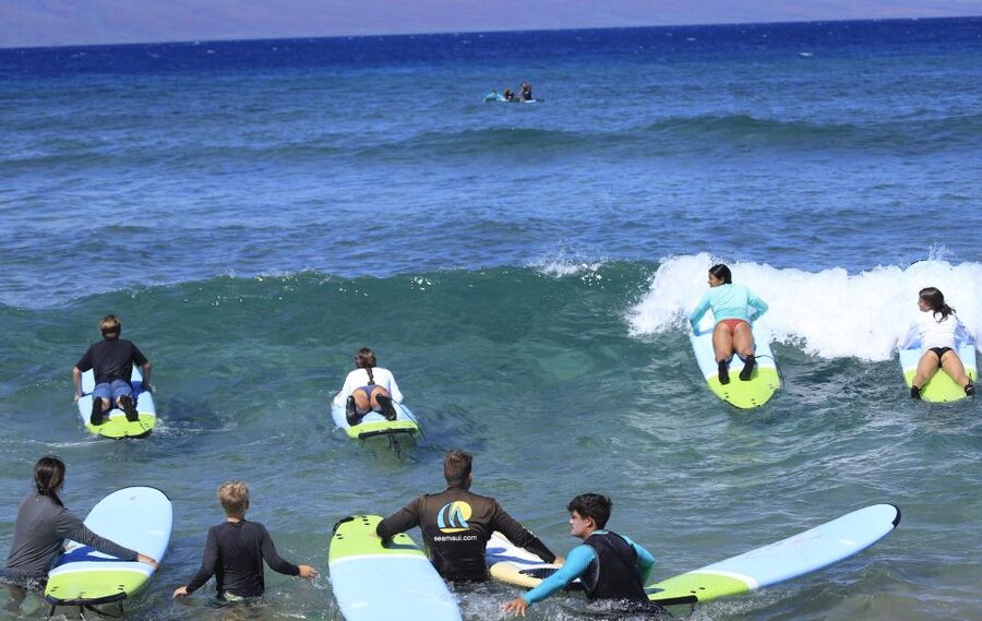 Maui: Group Surf Lesson - Standing up and catching your first wave