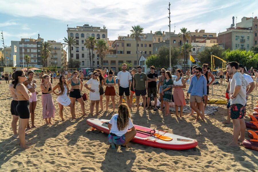 Paddlesurf Lesson in Barcelona - Learning to balance at Barceloneta beach