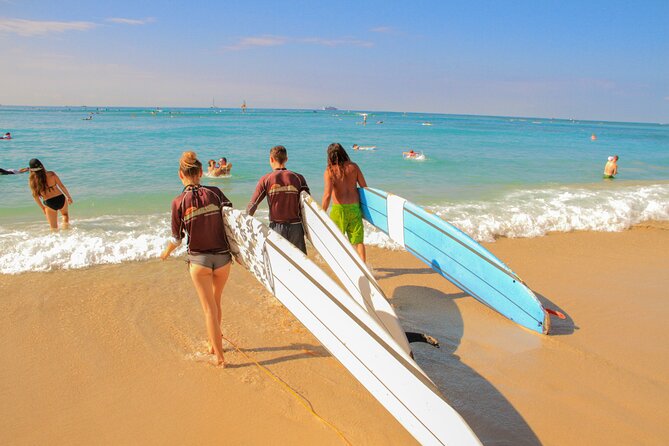 Semi-Private Surf Lesson for 2 or 3 people on Waikiki Beach - Waikiki Beach and the first wave attempts